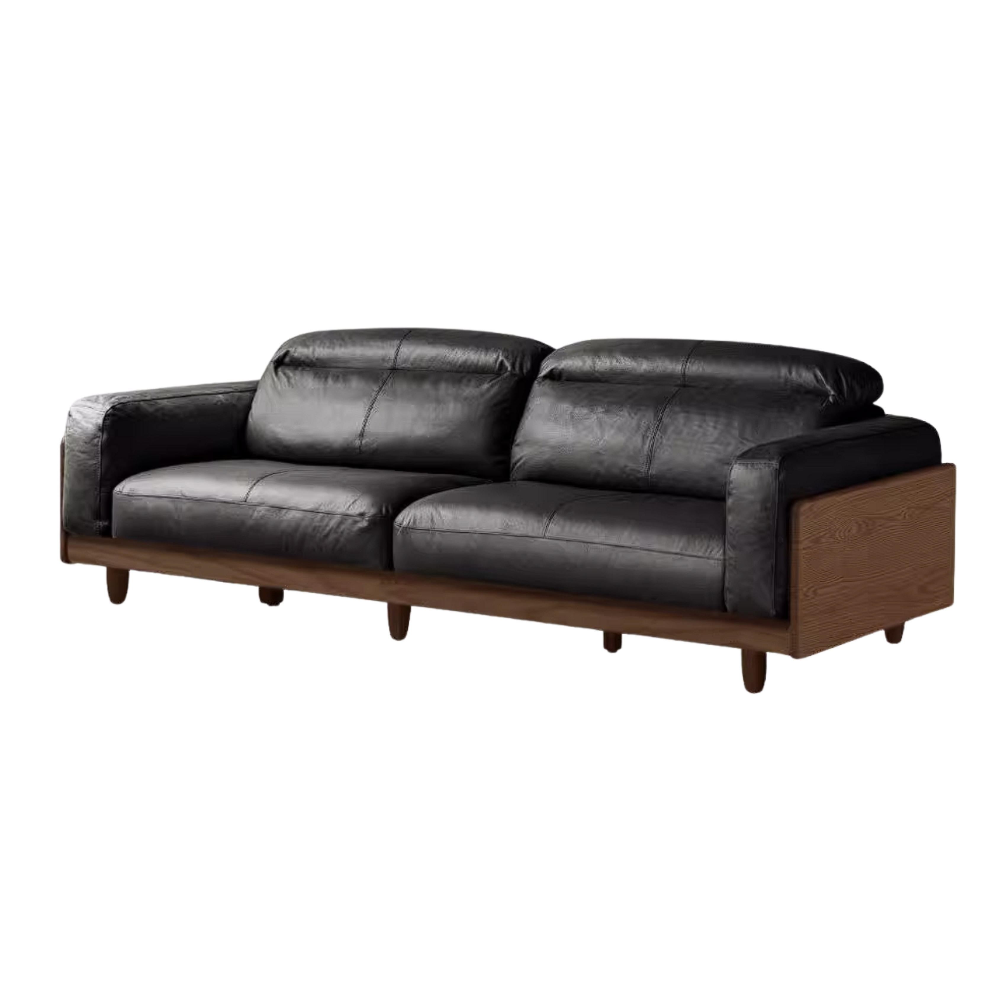 Ash Solid Wood Genuine leather Sofa with Solid Wood Frame and Adjustable Headrest
