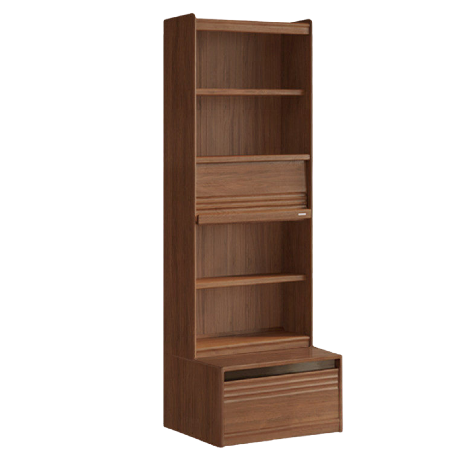 Black Walnut Solid Wood Integrated Wall Bookcase with Floor Display