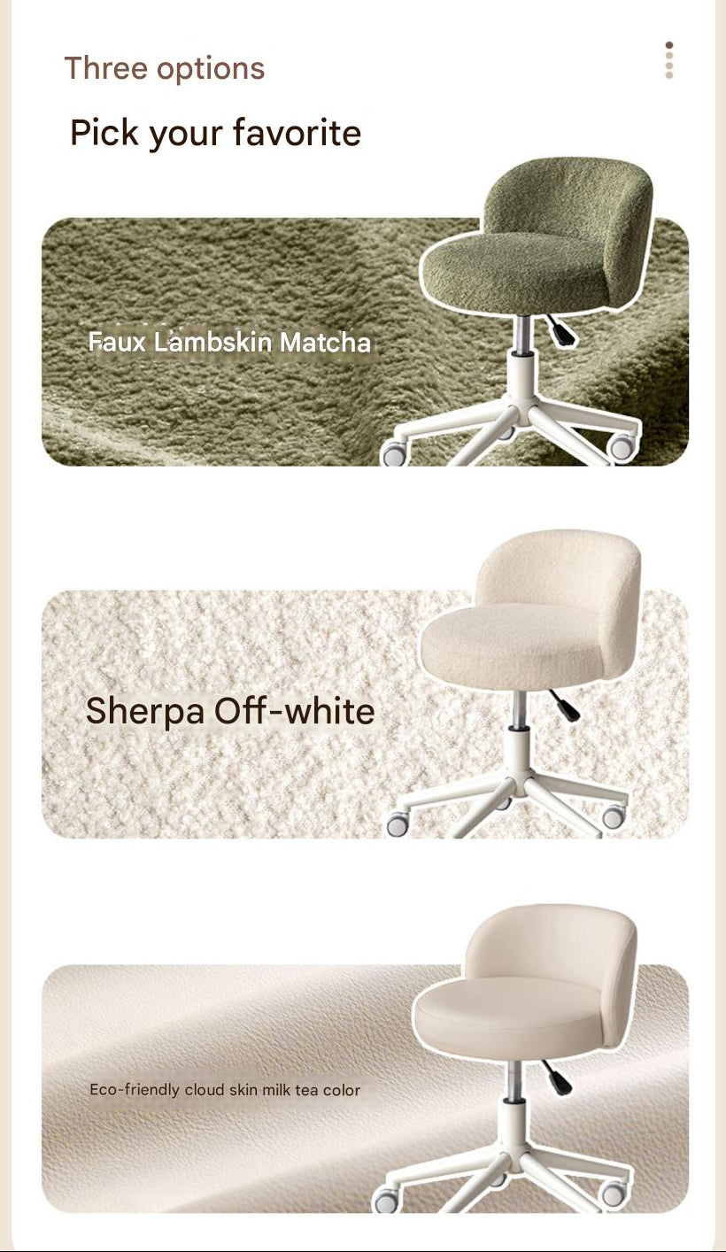 Eco-Leather, Imitation Sheepskin Adjustable Height Vanity Stool, Modern Minimalist Makeup Chair for Bedroom