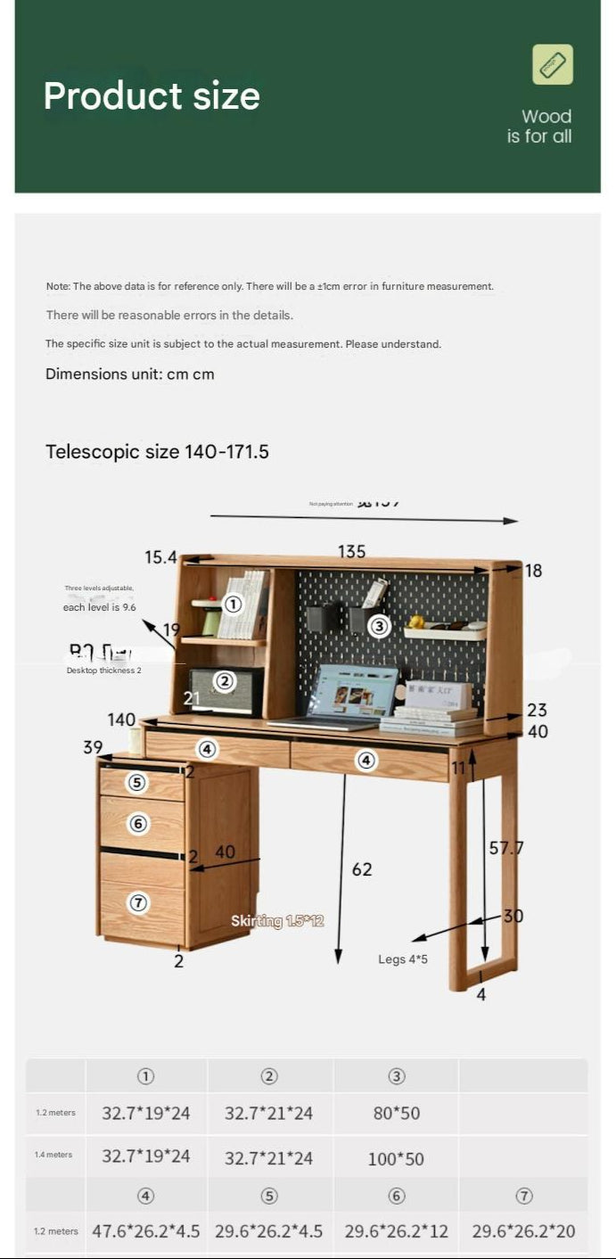 Oak Solid Wood Modern Computer Retractable Table