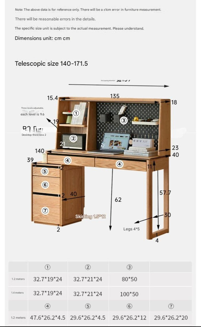 Oak Solid Wood Modern Computer Retractable Table