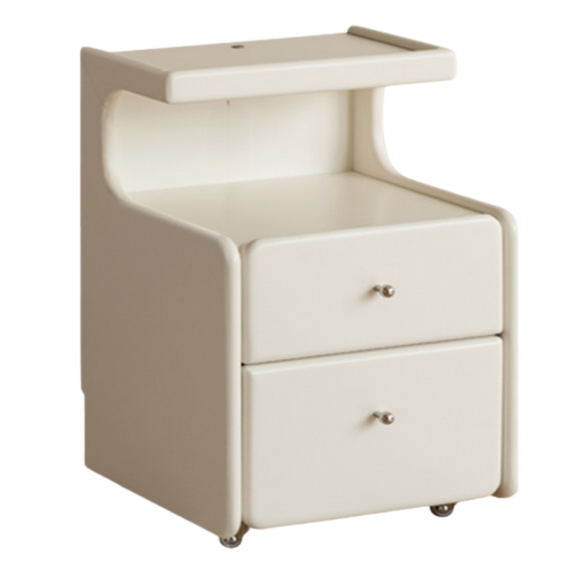 Solid RubberWood Movable Cream Style Nightstand With Light