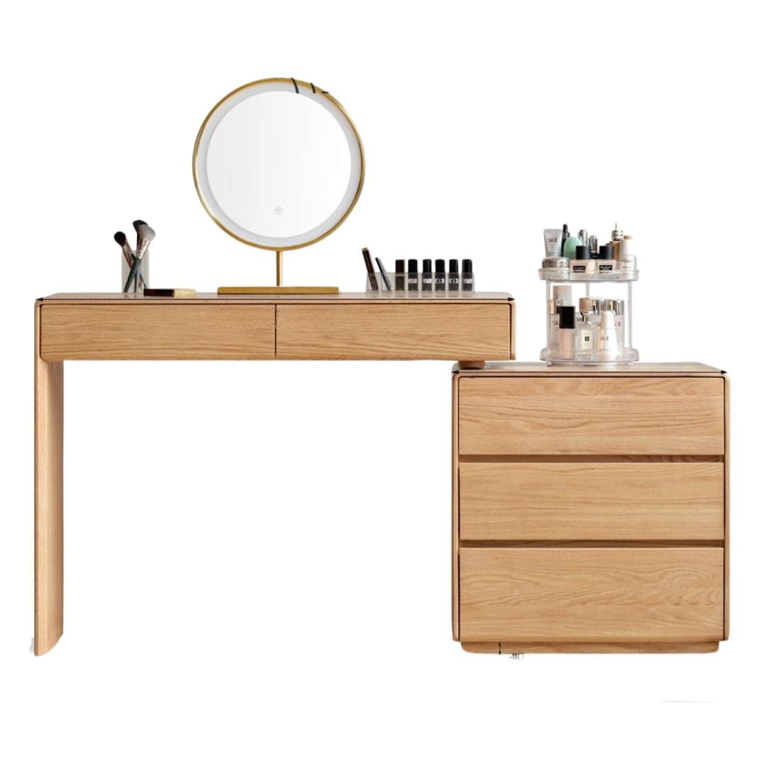 Oak, Ash Solid Wood Retractable Vanity Table Storage Cabinet.