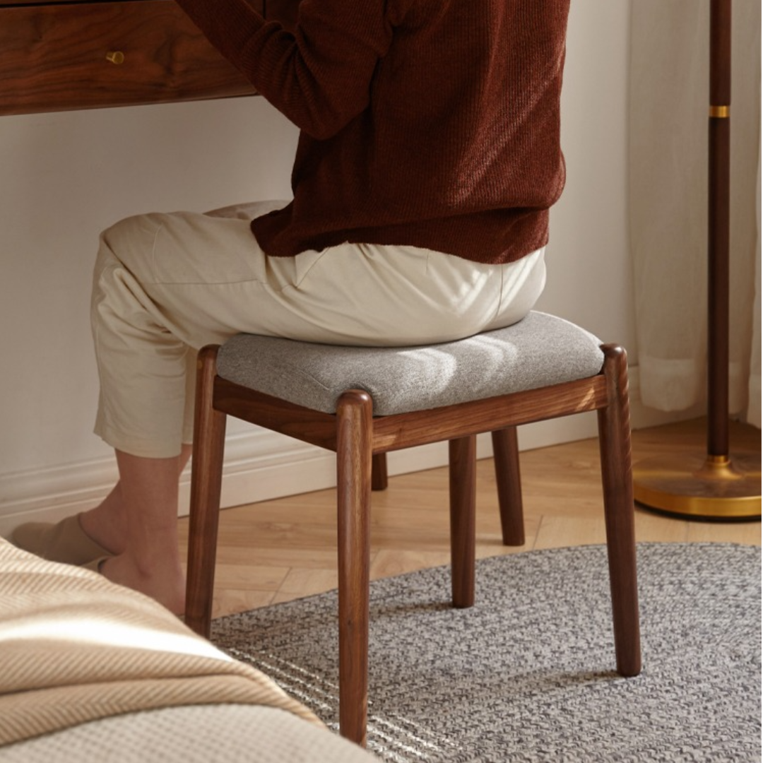 Black Walnut Solid Wood Square Makeup Stool
