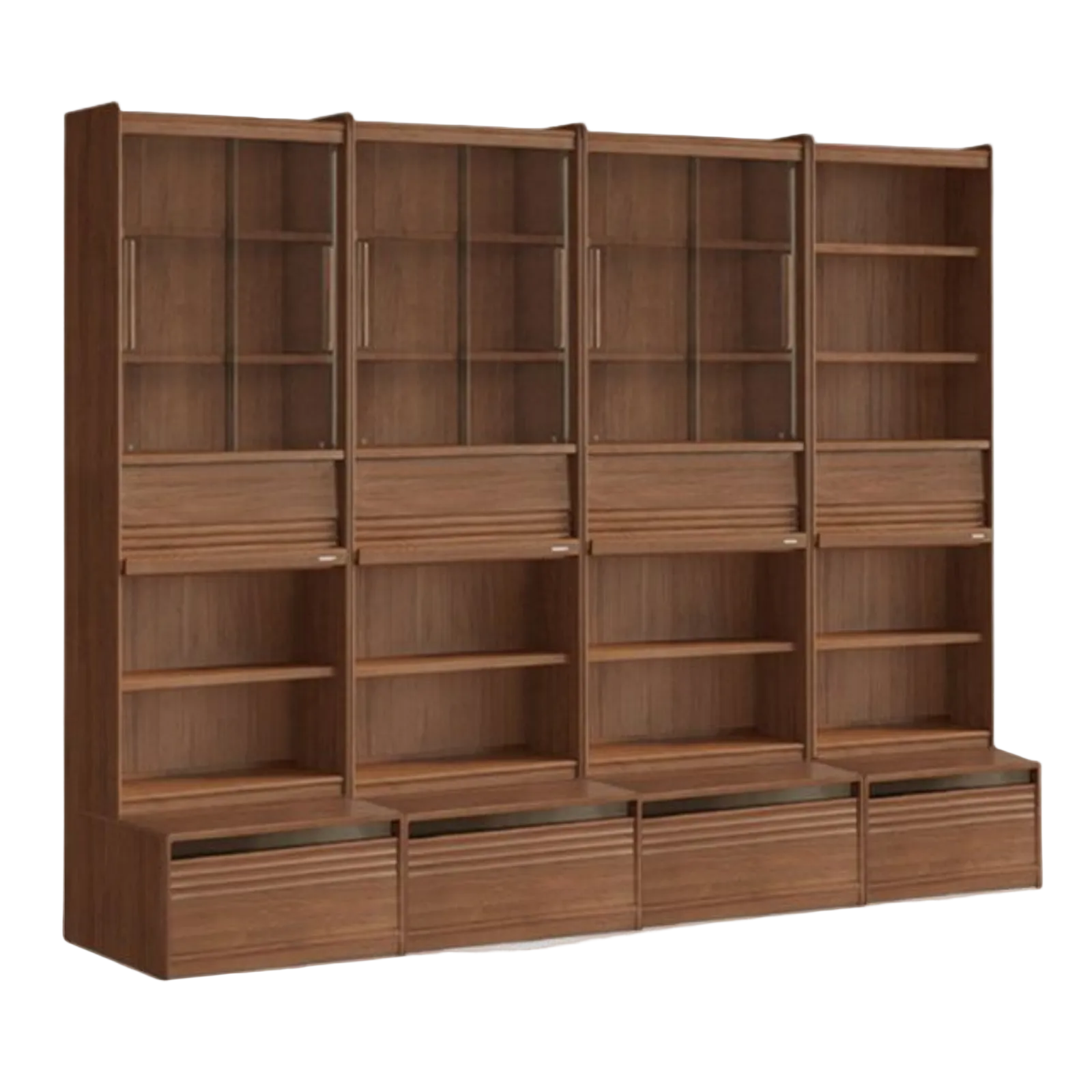 Black Walnut Solid Wood Integrated Wall Bookcase with Floor Display
