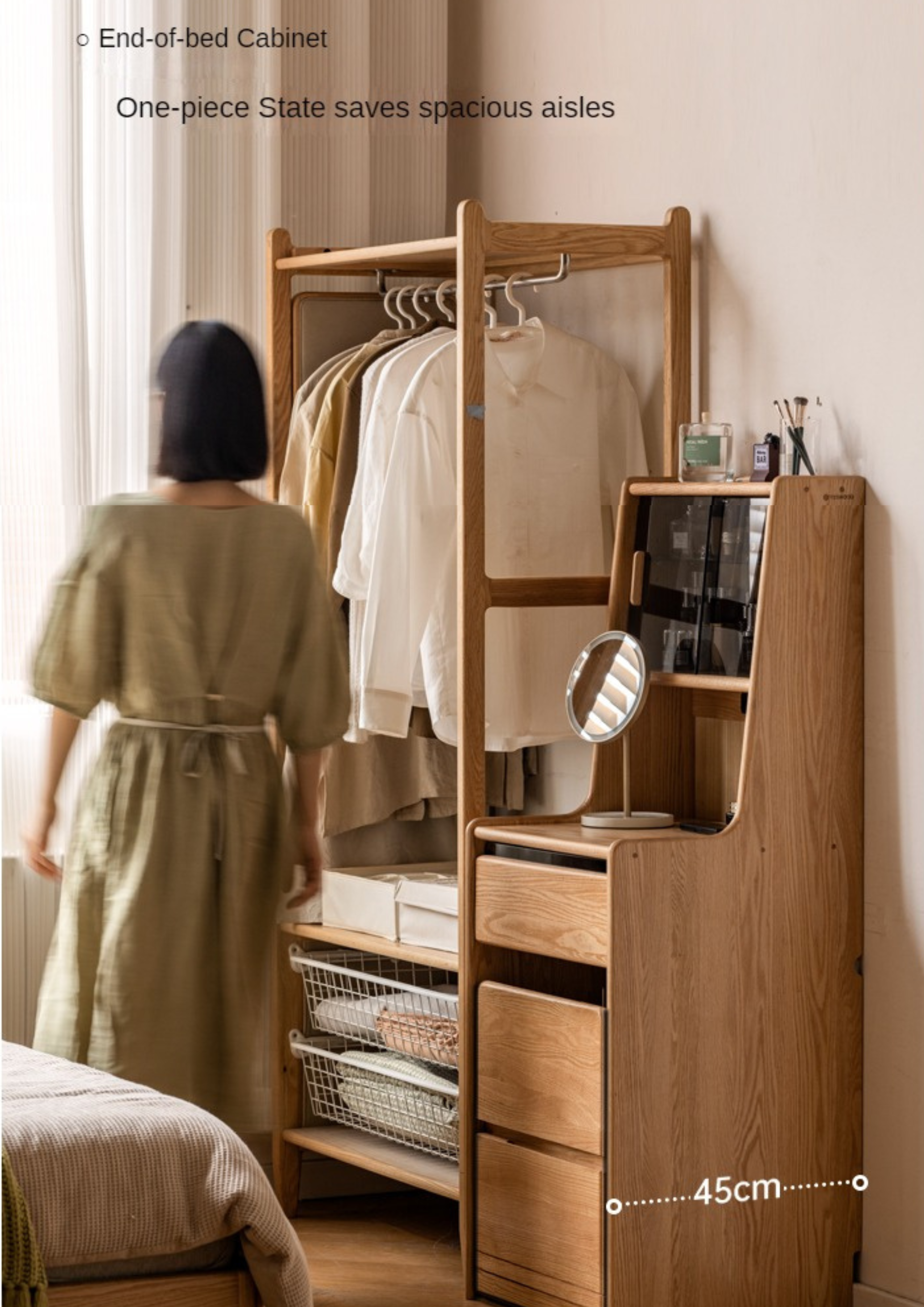 Oak, Solid Rubberwood Modern Vanity Table