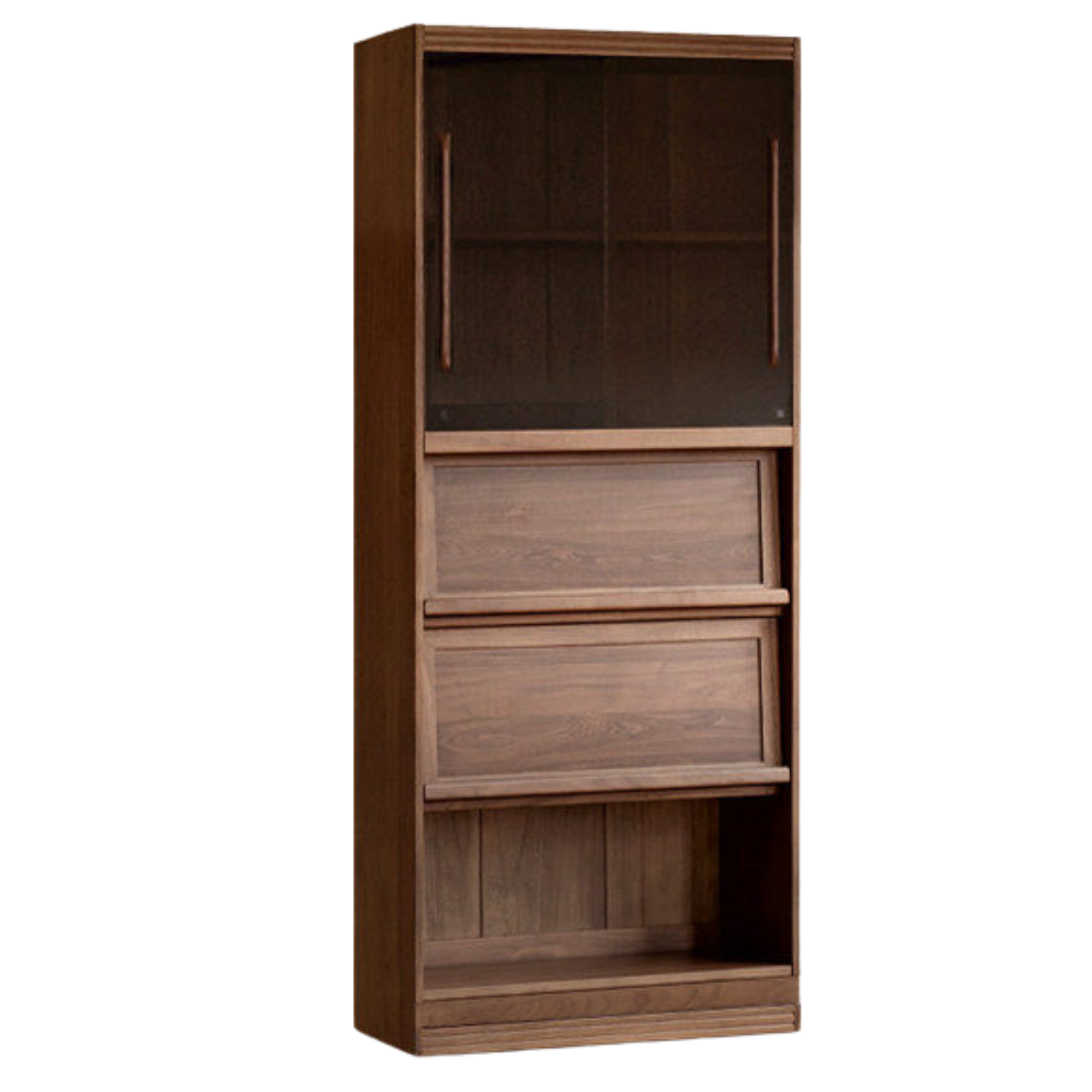 Black Walnut, Sandalwood Solid Wood Light Luxury Combined Bookshelf With Seat