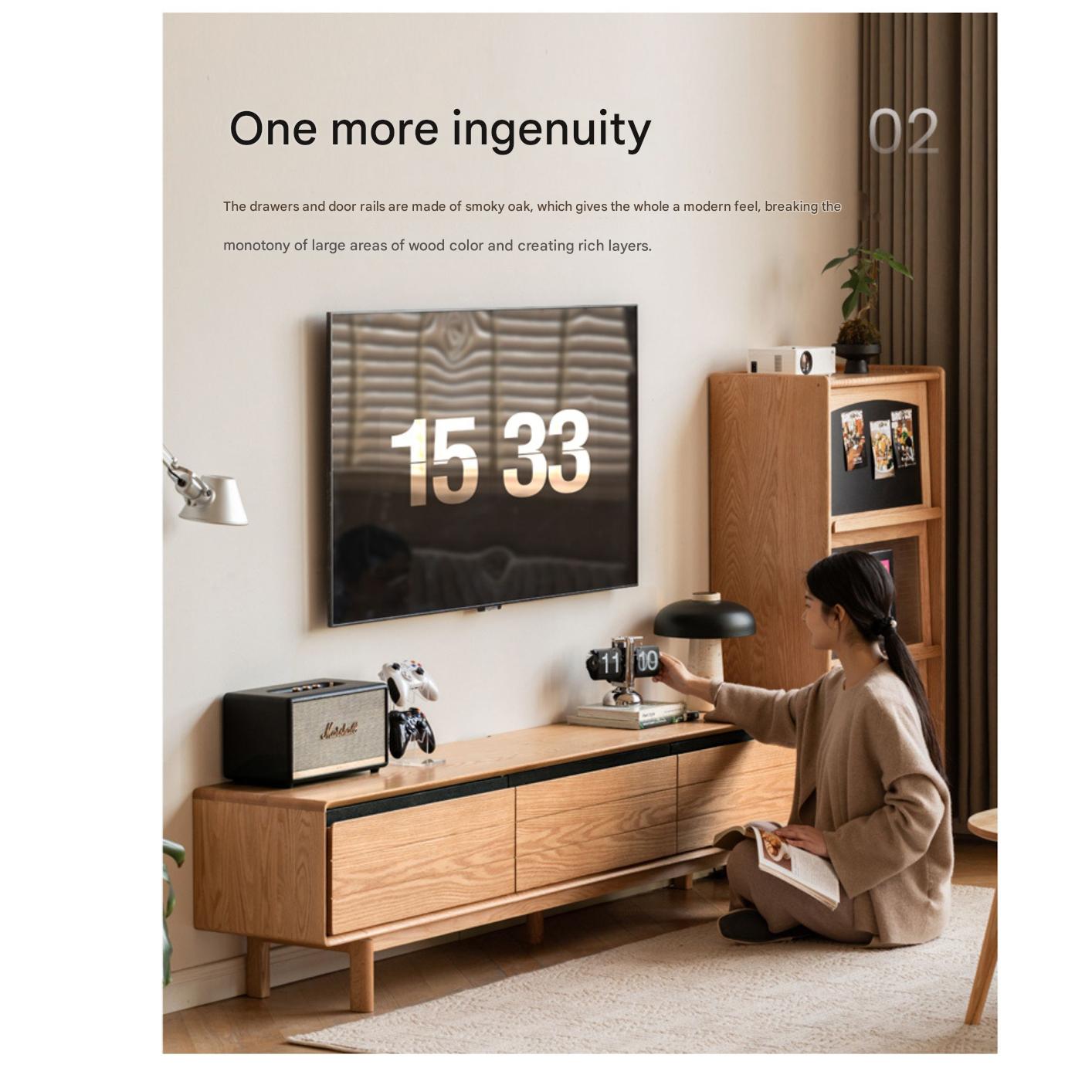 Oak Solid Wood Modern TV Cabinet.