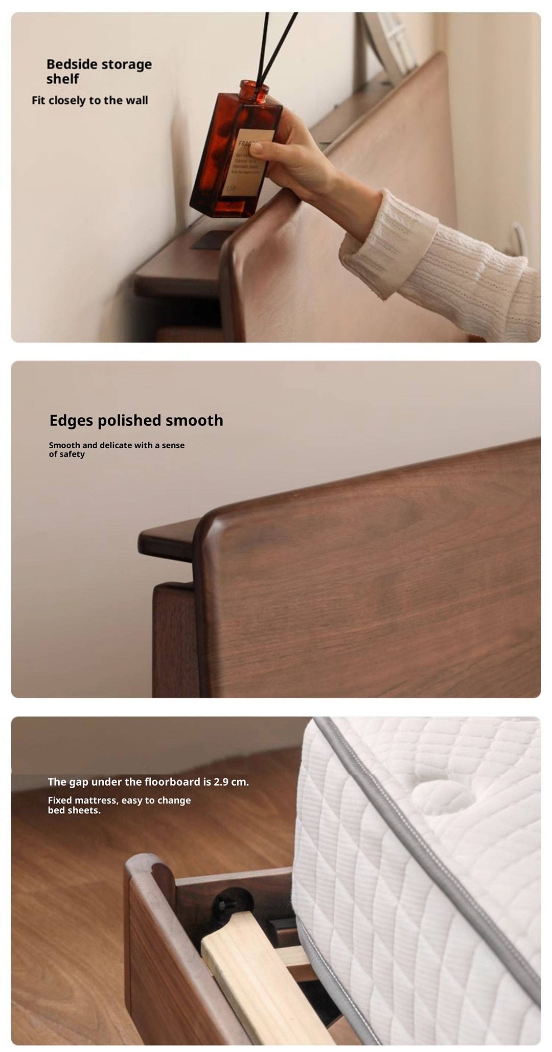 Black Walnut, Sandalwood,Oak Bed with High Headboard