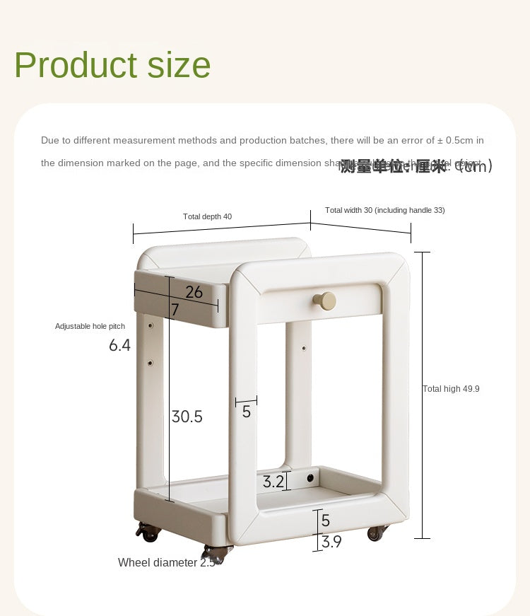 Rubber Solid Wood White Cream Style Under-Desk Movable Storage Rack.