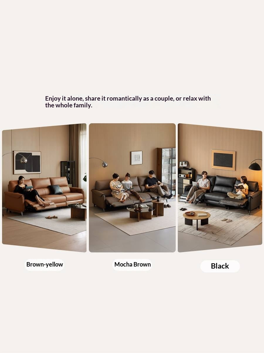 Genuine Leather Power Reclining Sofa with Wall-Hugger Track Arms