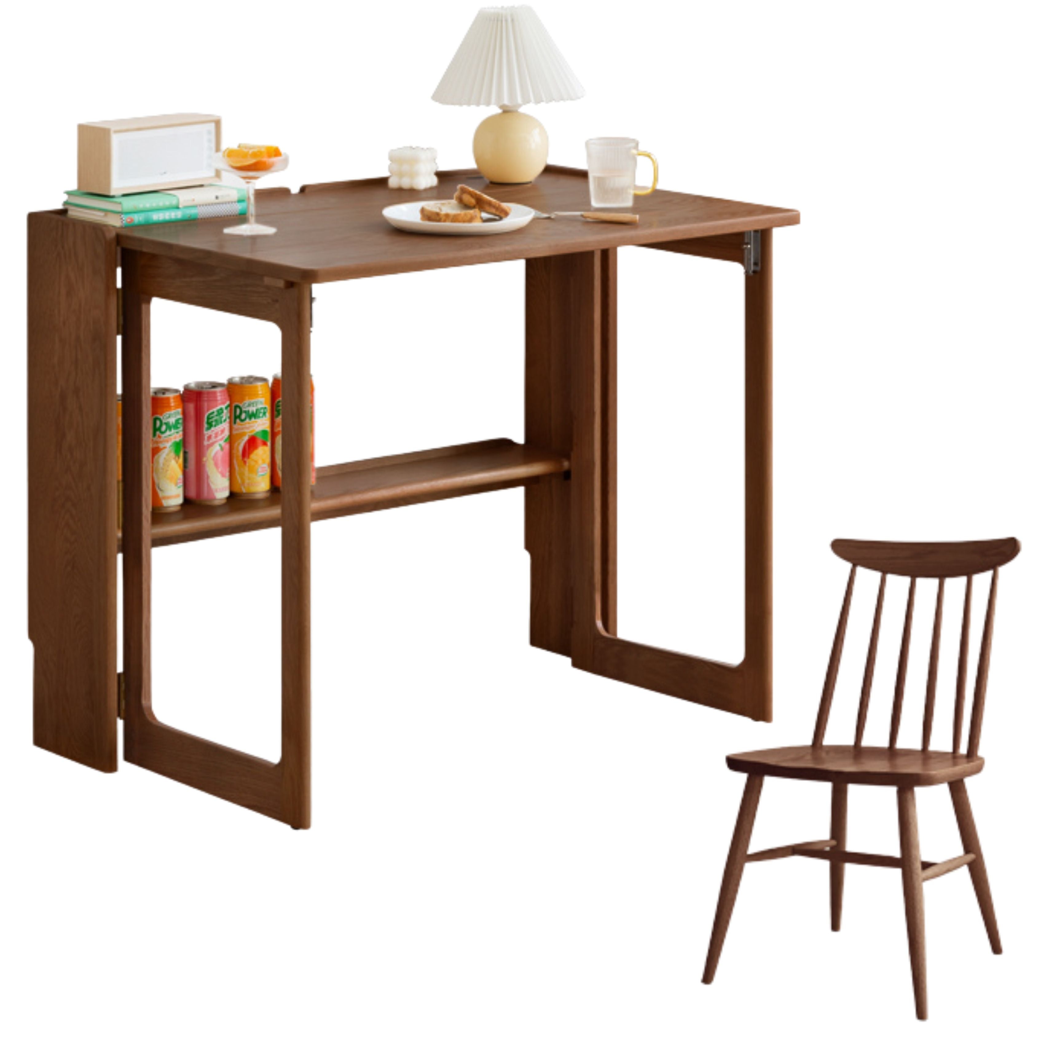 Solid Rubberwood, Oak Solid Wood Nordic Modern Dining Folding Table