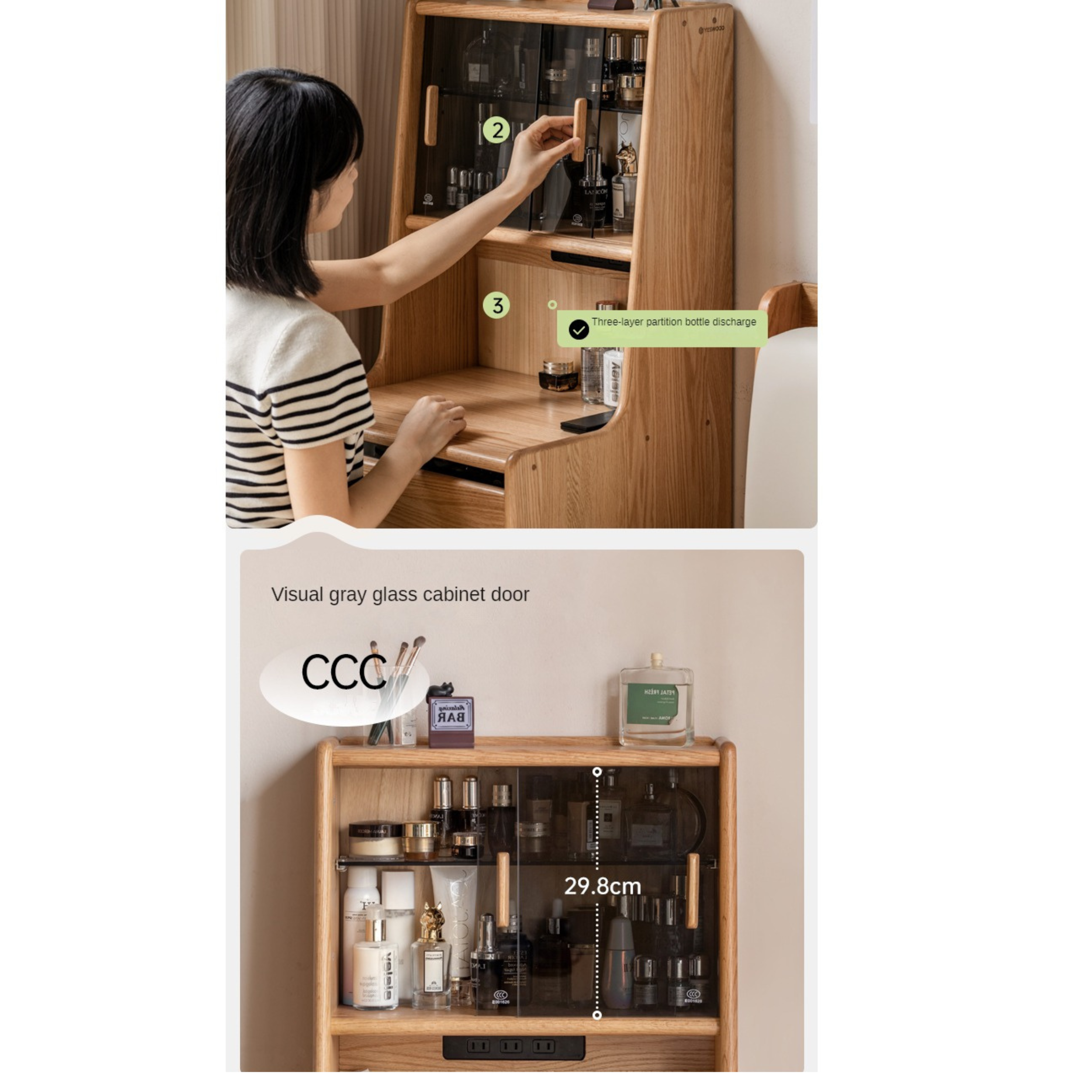 Oak, Solid Rubberwood Modern Vanity Table