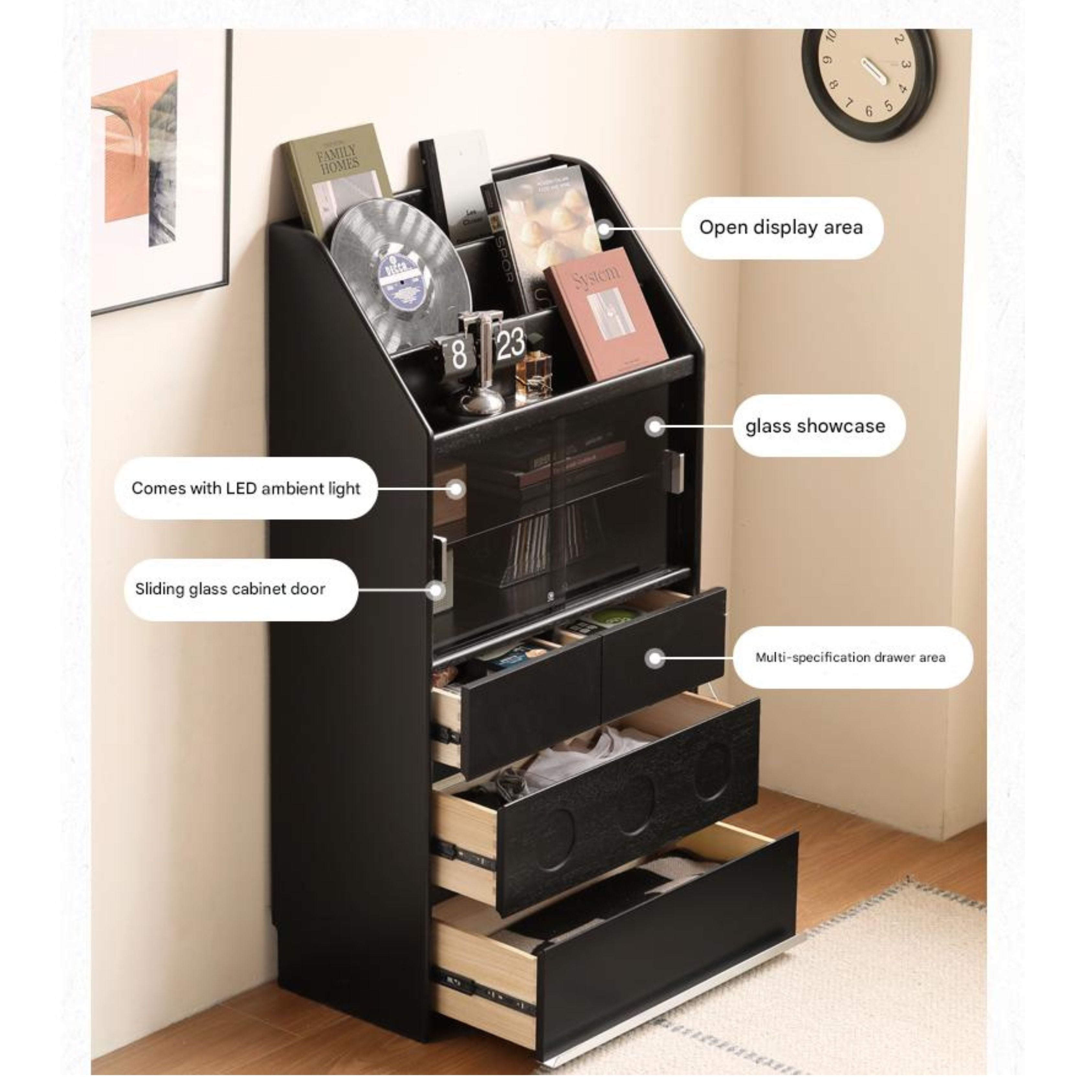 Solid Rubberwood Bauhaus Style Side Cabinet.