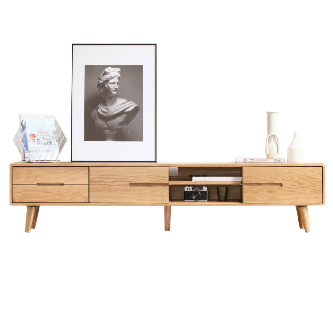 Oak Solid Wood TV Stand Sliding Doors: