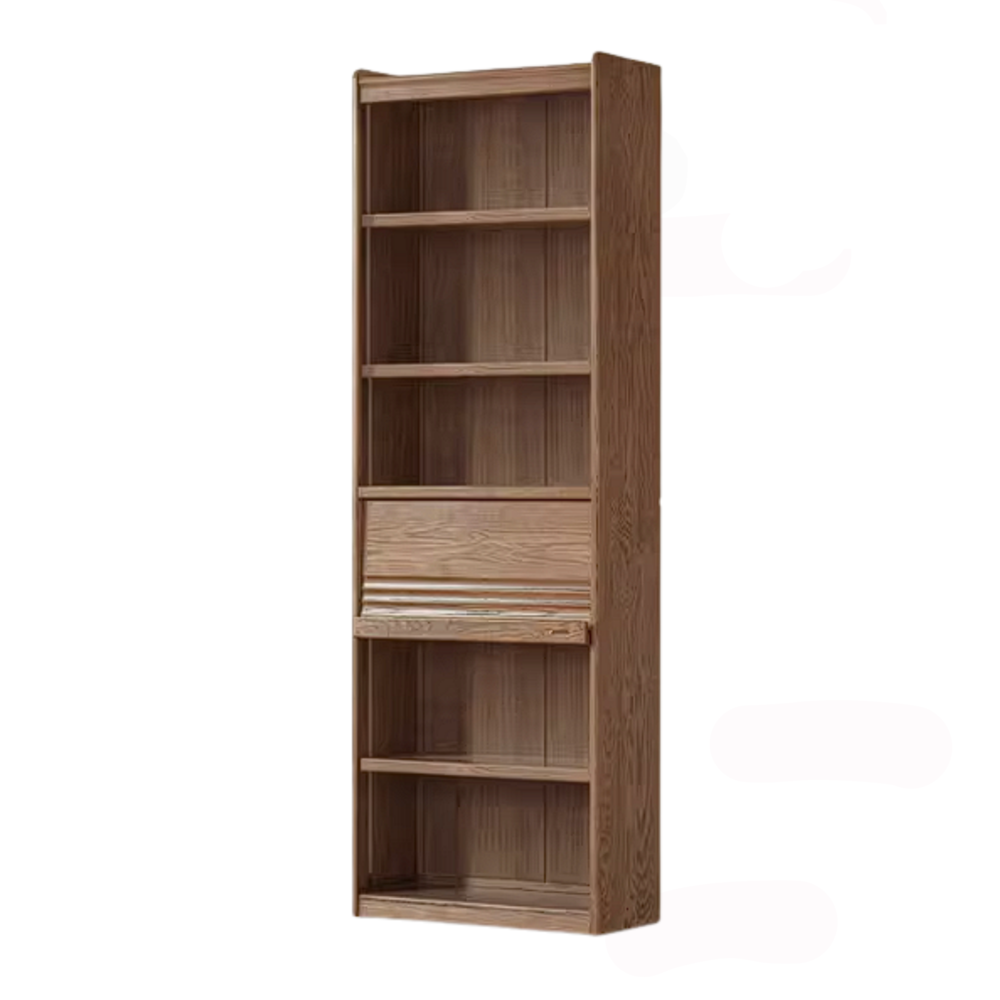 Ash Solid Wood Bookcase with Wall-Mounted Display and Storage Cabinet