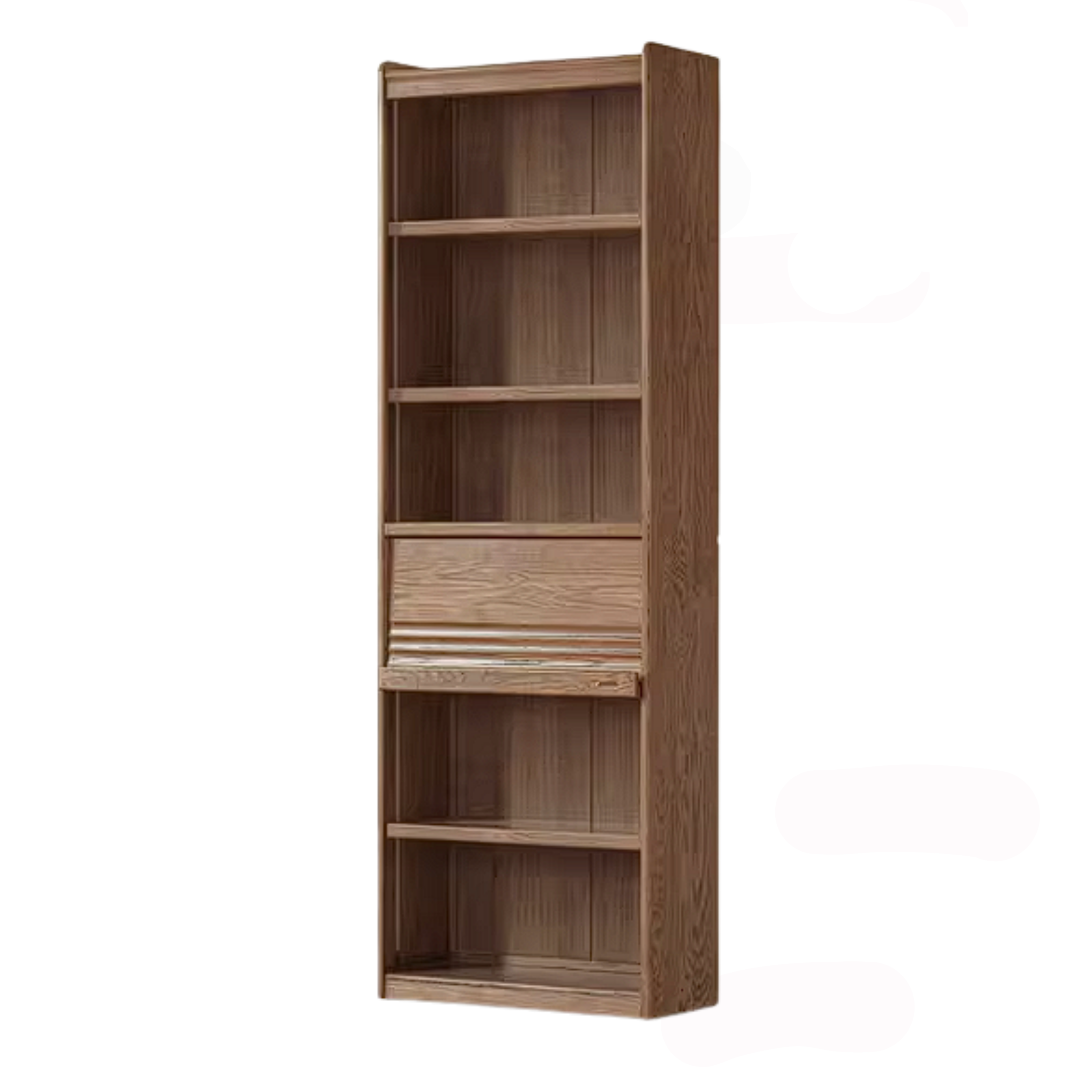 Ash Solid Wood Bookcase with Built In Bench Seat and Storage Drawer, Display Cabinet