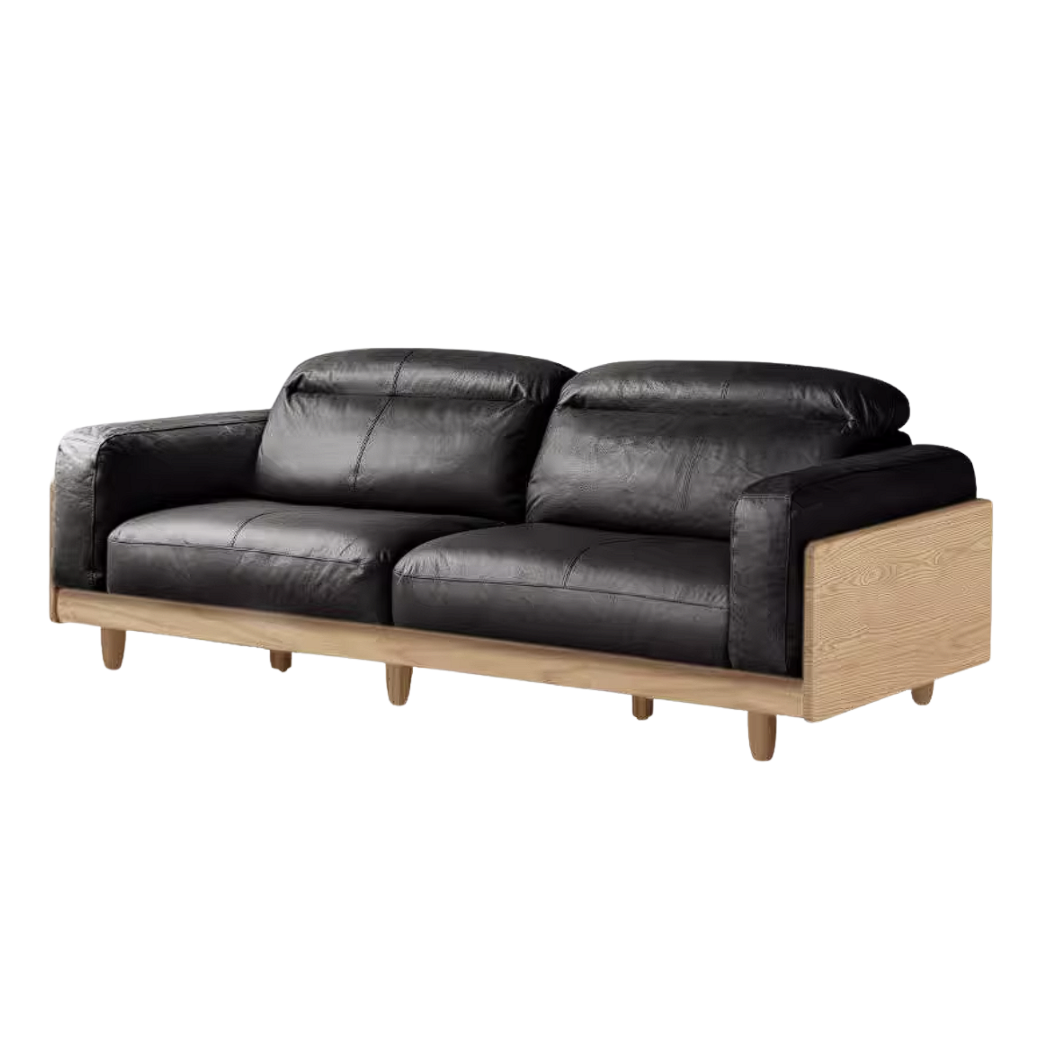 Ash Solid Wood Genuine leather Sofa with Solid Wood Frame and Adjustable Headrest