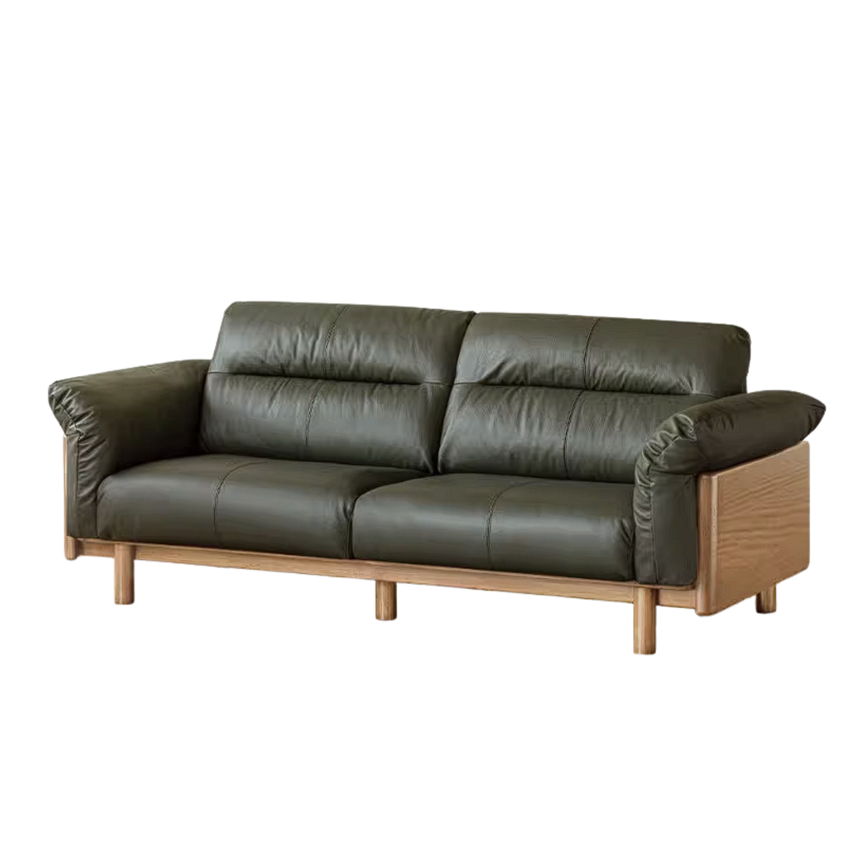 Oak Solid Wood Sofa with Wide Track Arms Genuine leather, fabric, removable and washable