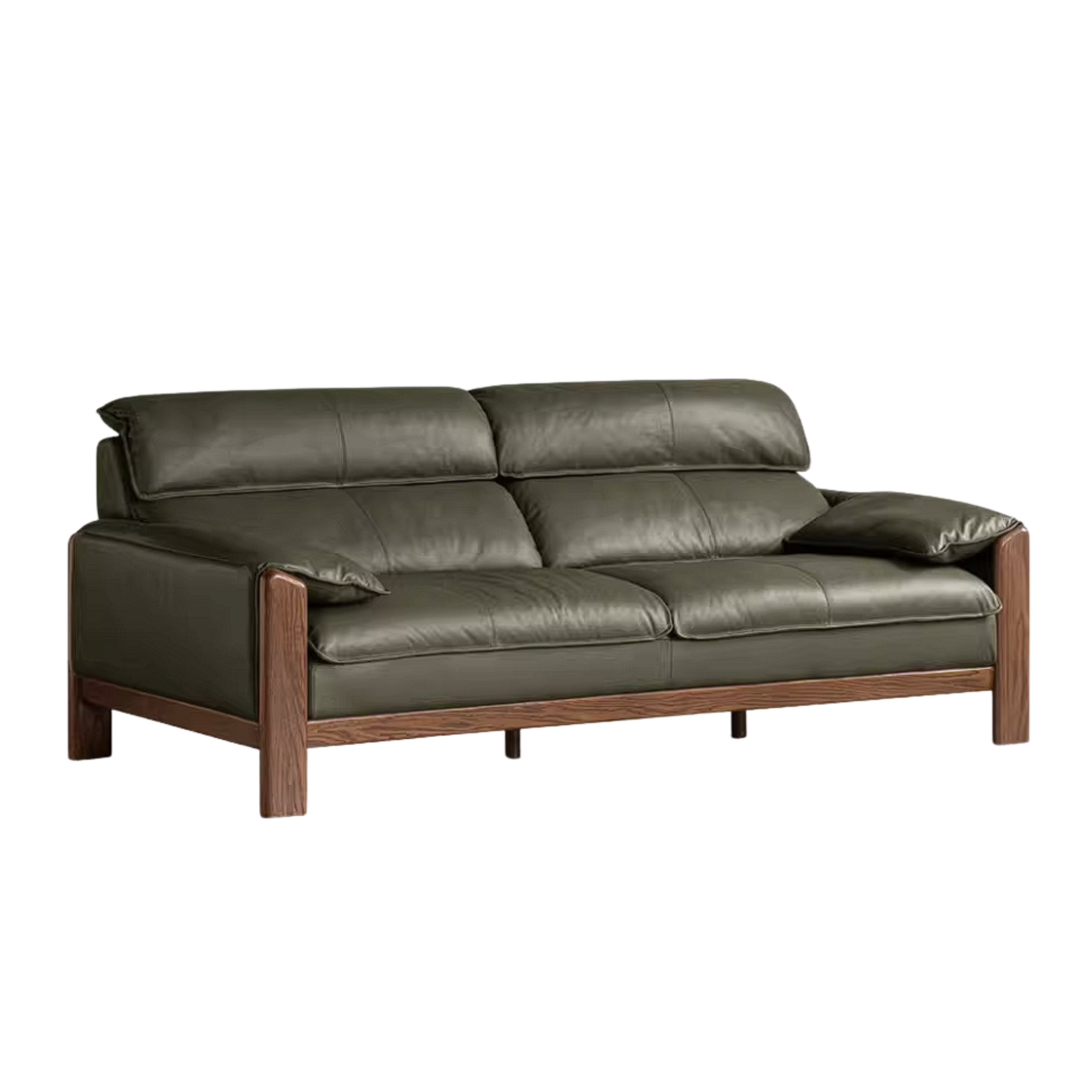 Oak Solid Wood, Sandalwood Sofa with Italian Light Luxury Leather Design