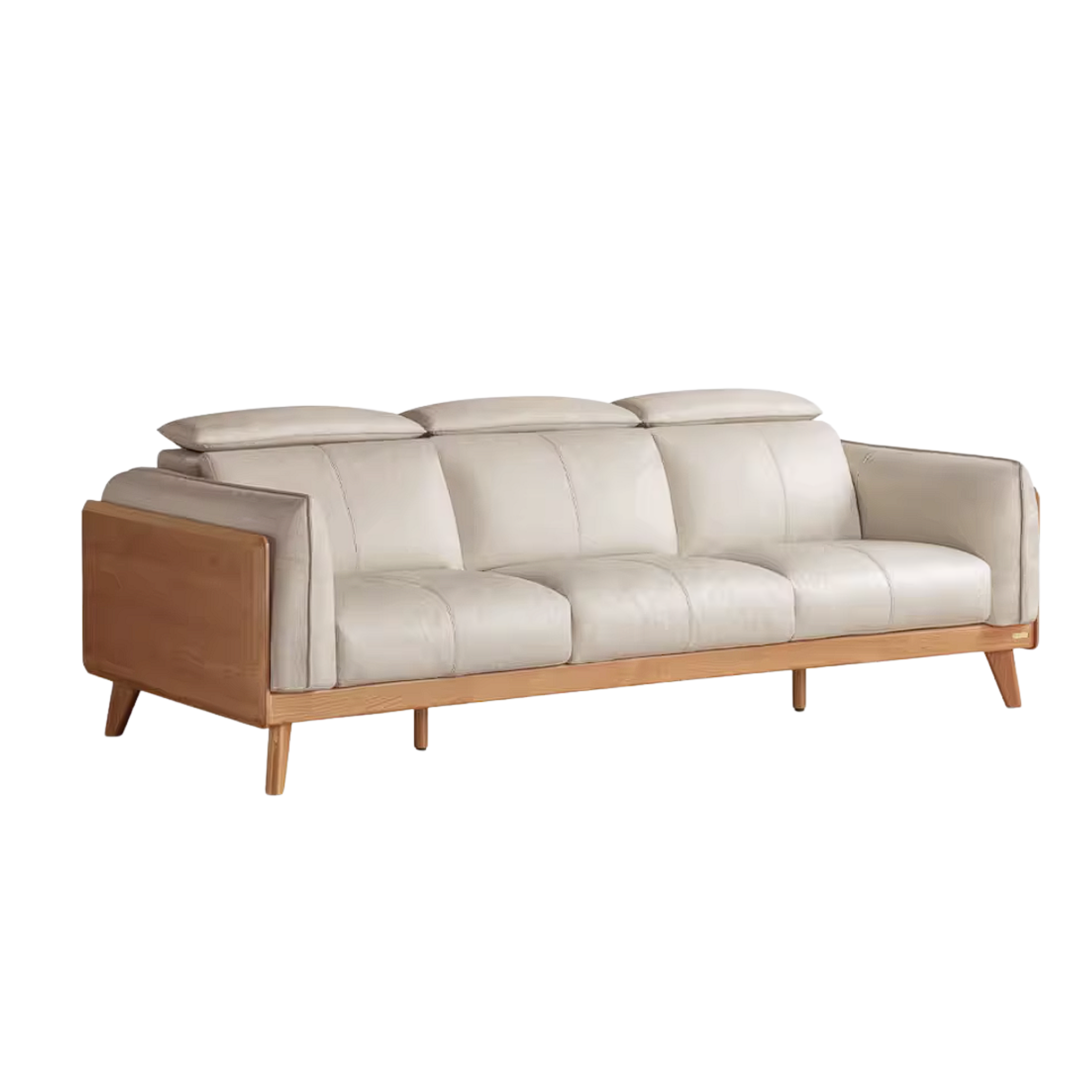 Cherry Wood Solid Wood Sofa Adjustable Headrest Genuine leather, fabric