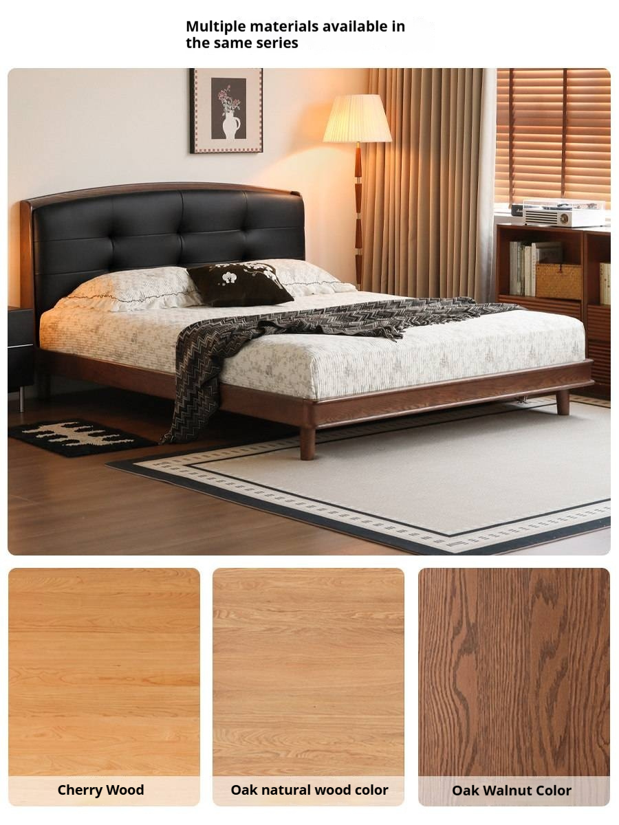 Oak Solid Wood Bed — Simple Style with Multifunctional Upholstered Design