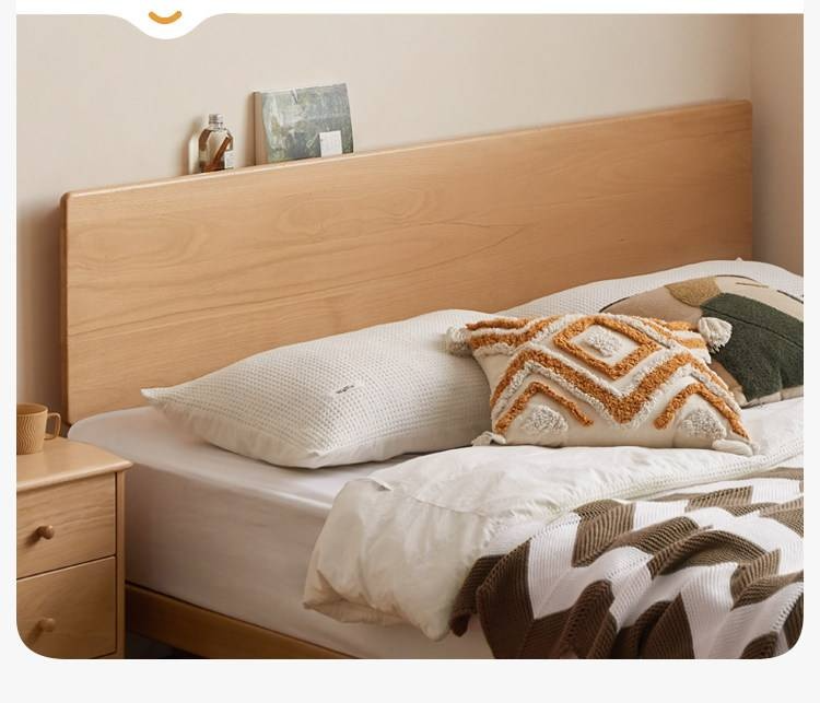 European Beech Solid Wood Bed — Nordic Minimalist Style