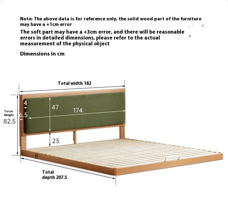 Beech Solid Wood Bed – Platform Bed with Soft Upholstery