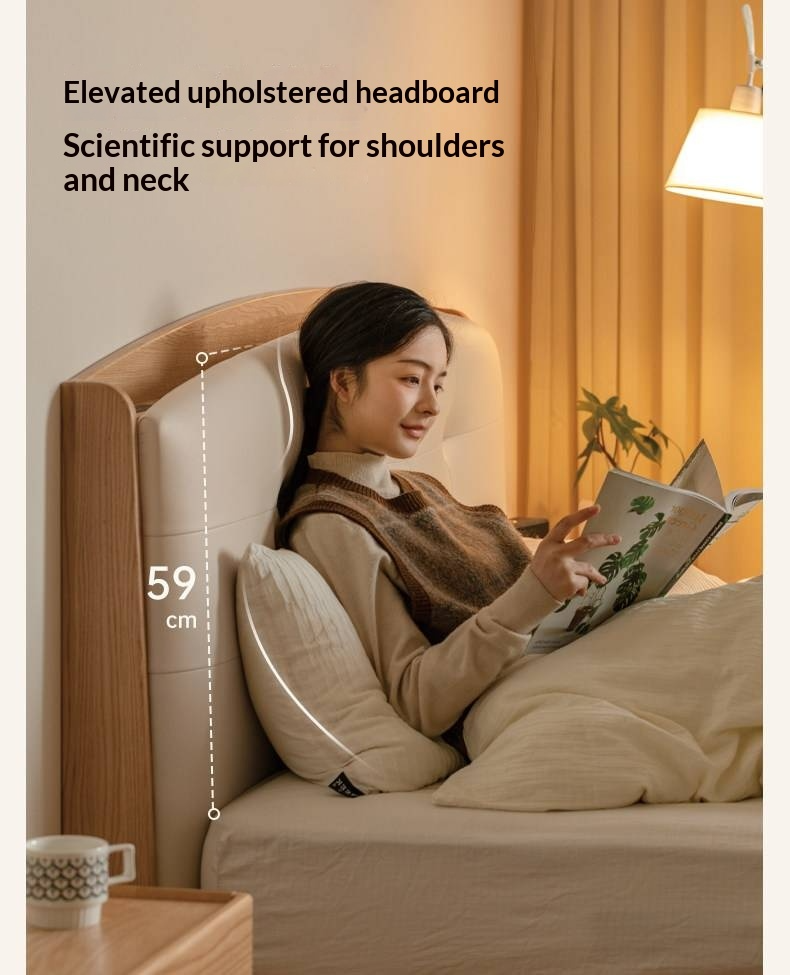 Oak Solid Wood Bed — Simple Style with Multifunctional Upholstered Design