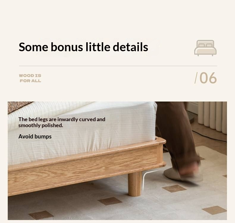 Oak Solid Wood Bed — Simple Style with Multifunctional Upholstered Design