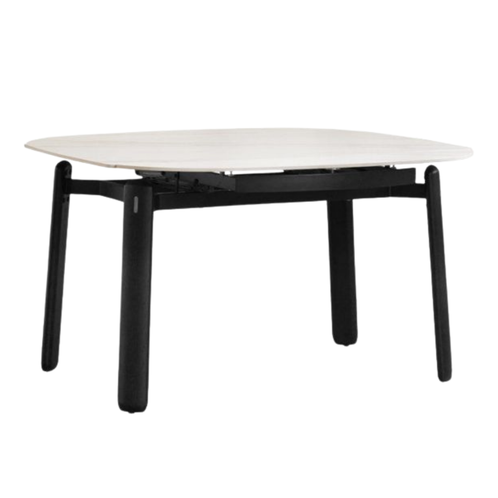 Solid RubberWood Extendable Dining Table with Marble-Look Stone Top and Rounded Corners