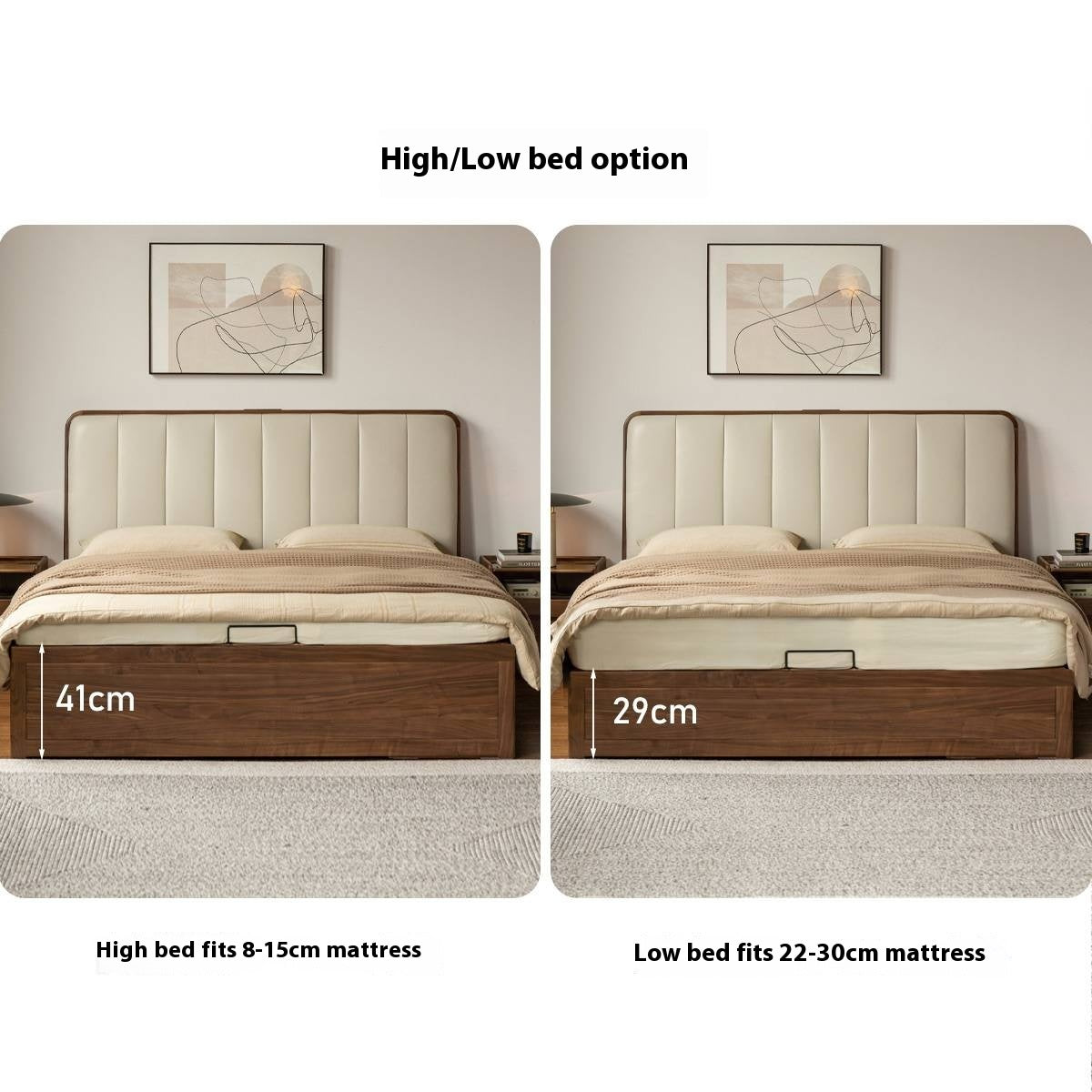 Black Walnut Solid Wood Genuine Leather Italian Light Luxury Soft Bed