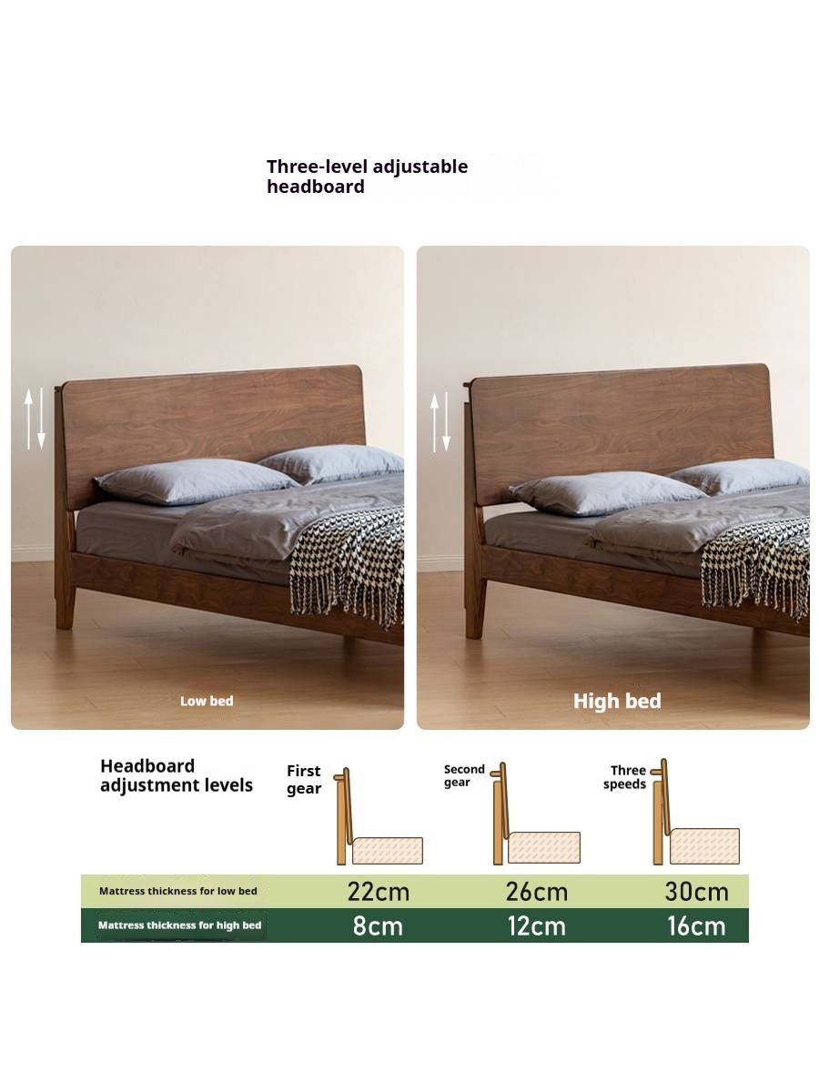 Black Walnut, Golden Sandalwood Solid Wood Italian Style Light Luxury Bed
