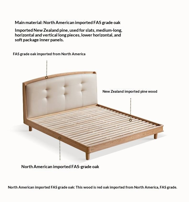 Oak Solid Wood Bed — Simple Style with Multifunctional Upholstered Design
