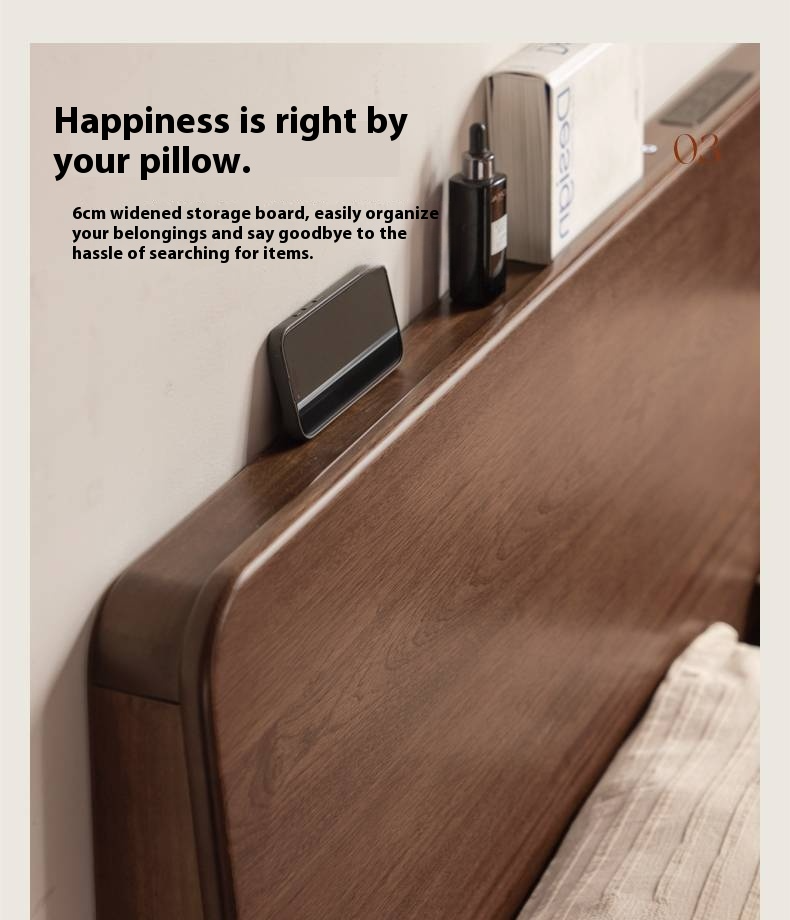 Teak solid wood Modern Simple Luminous Multifunctional Bed