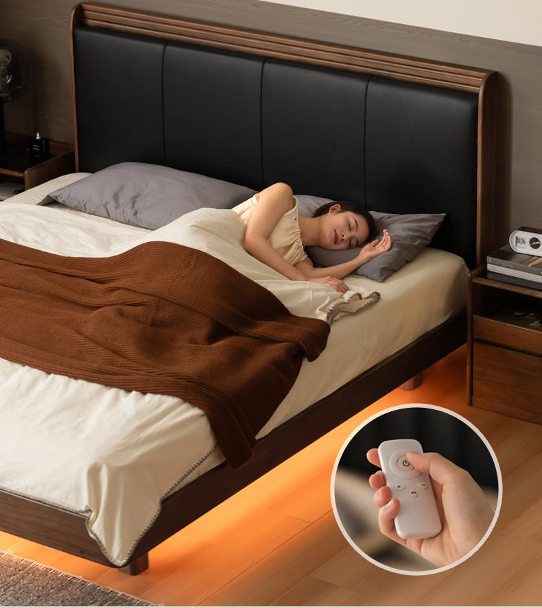 Black Walnut Solid Wood Luxury Leather with Light Bed