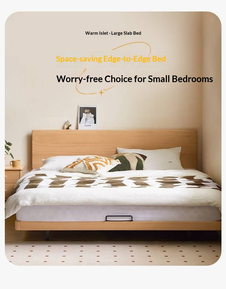 European Beech Solid Wood Bed — Nordic Minimalist Style