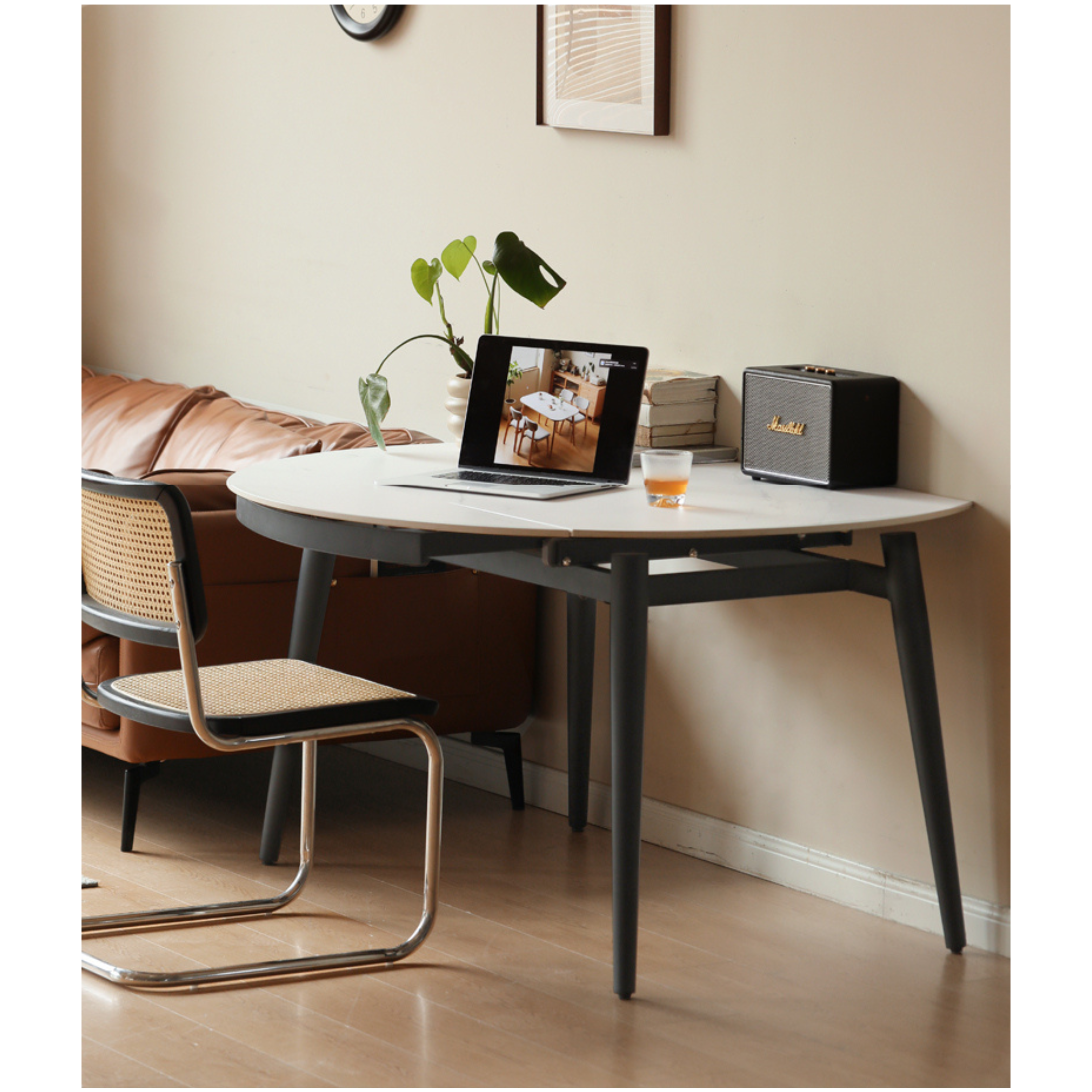 Folding Rock Table Metal Legs Light Luxury Round Dining Table