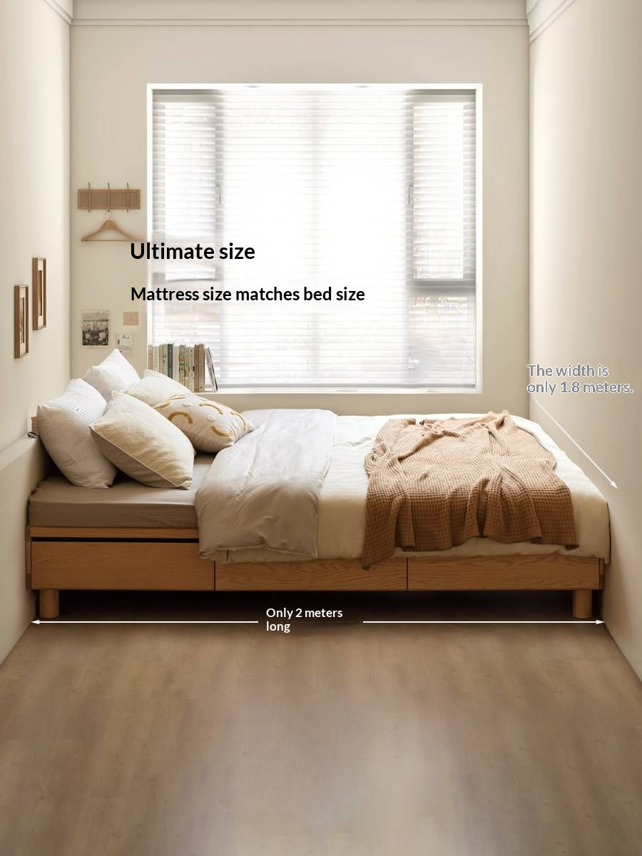 Oak Solid Wood Platform Bed — Headboard-Free, Drawer Storage, Simple Pull-Out Design
