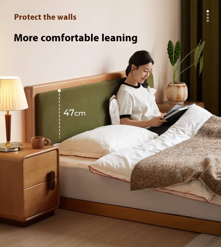 Beech Solid Wood Bed – Platform Bed with Soft Upholstery