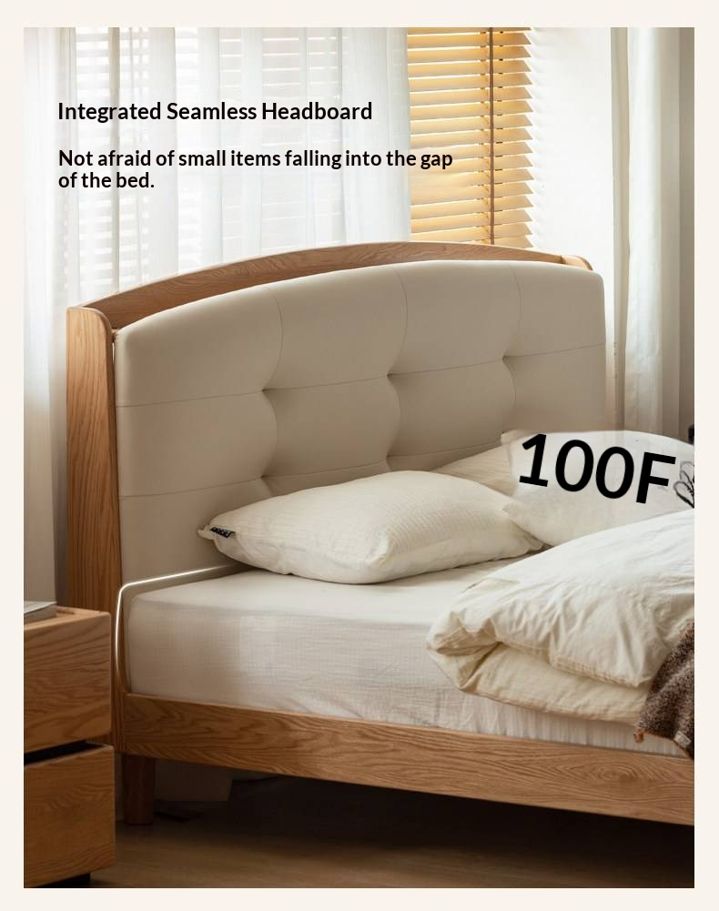 Oak Solid Wood Bed — Simple Style with Multifunctional Upholstered Design