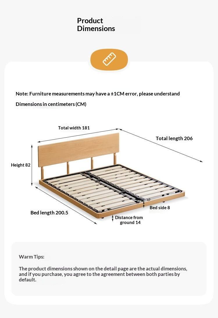 European Beech Solid Wood Bed — Nordic Minimalist Style
