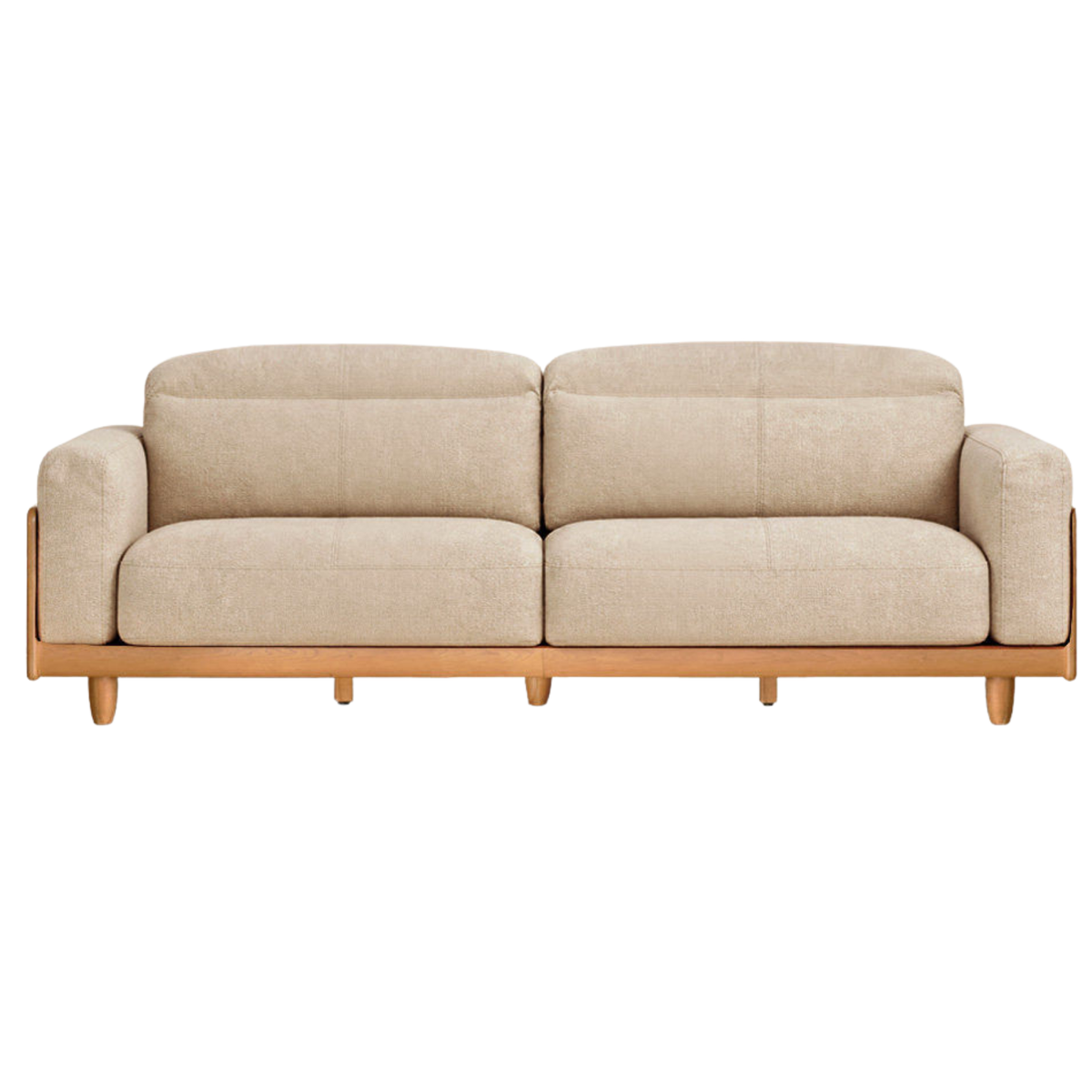 Cherry Solid Wood Modern High-Back Sofa in Genuine Leather or Chenille with Feather-Filled Cushions