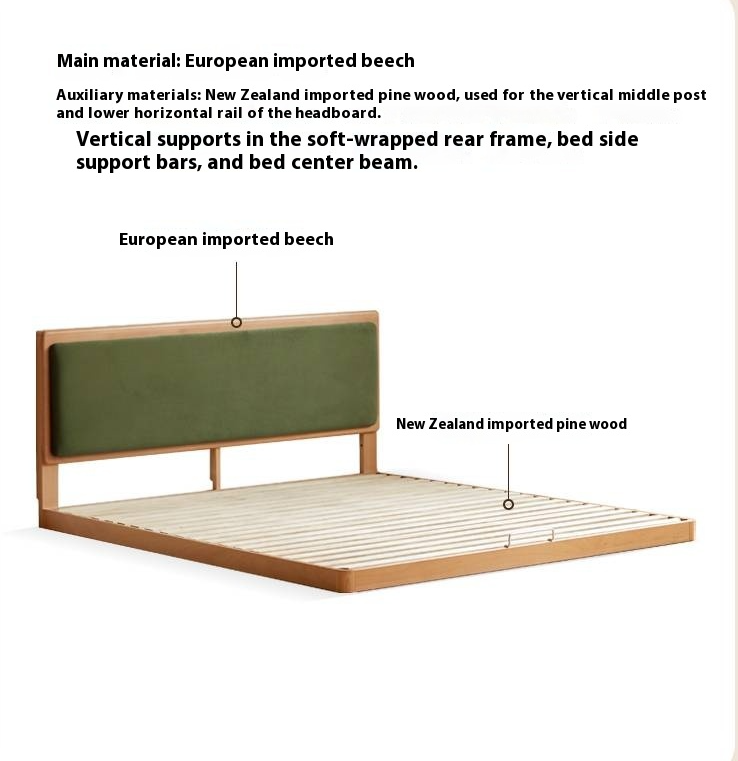 Beech Solid Wood Bed – Platform Bed with Soft Upholstery
