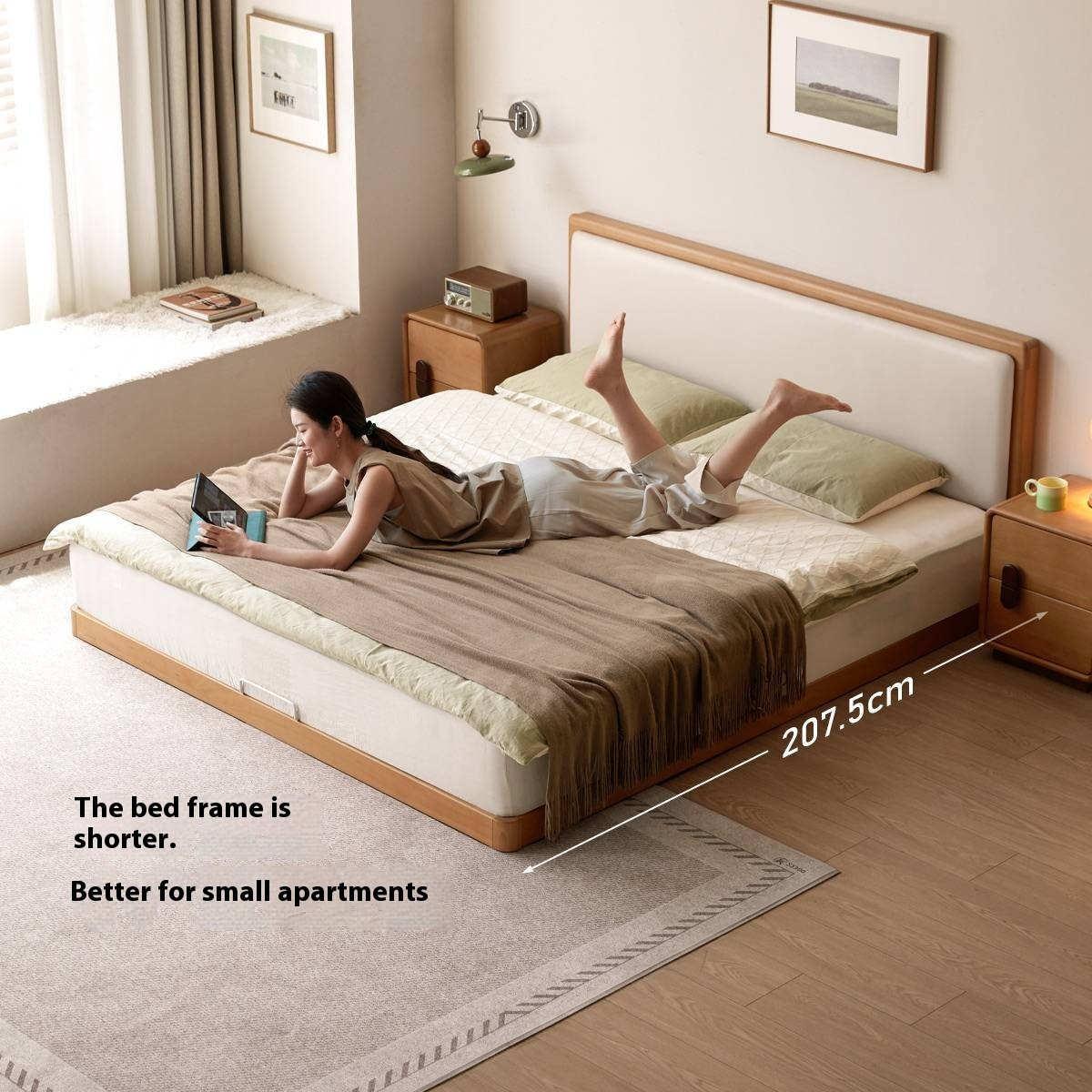 Beech Solid Wood Bed – Platform Bed with Soft Upholstery