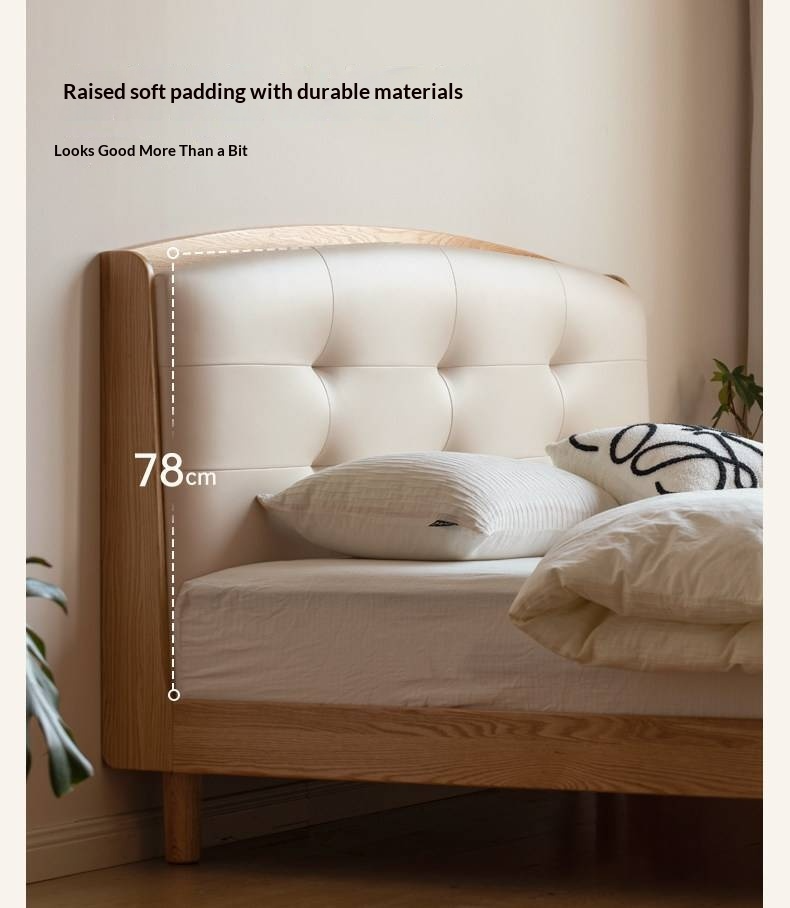 Oak Solid Wood Bed — Simple Style with Multifunctional Upholstered Design