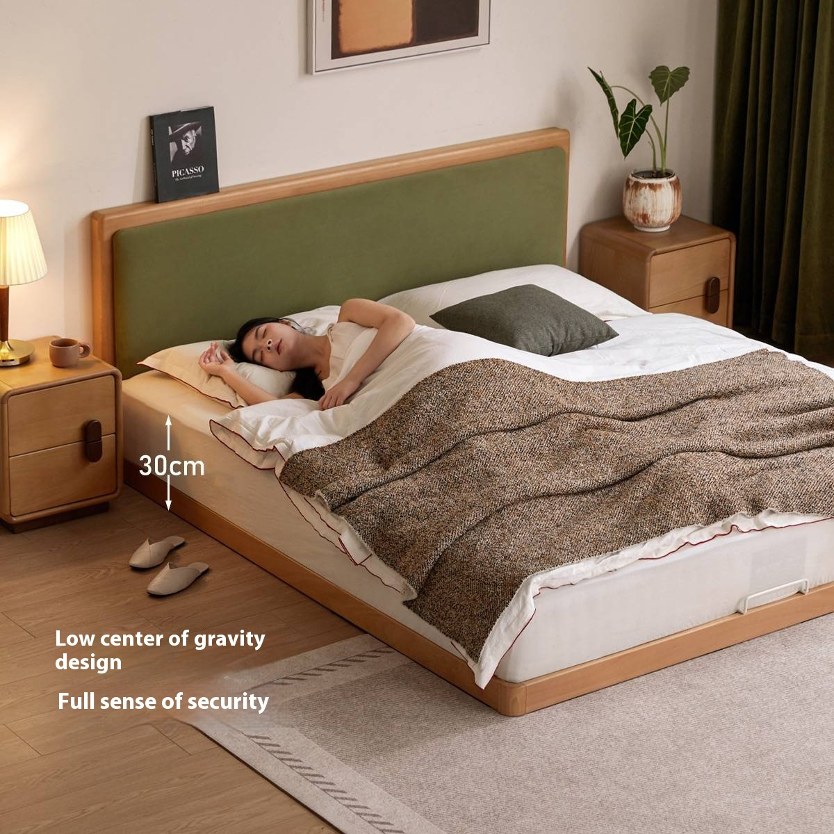 Beech Solid Wood Bed – Platform Bed with Soft Upholstery