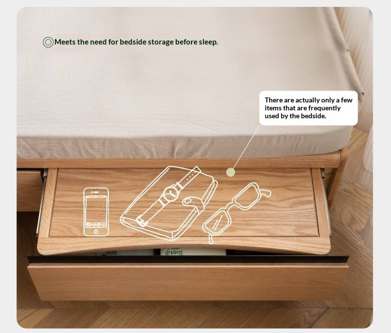 Oak Solid Wood Platform Bed — Headboard-Free, Drawer Storage, Simple Pull-Out Design