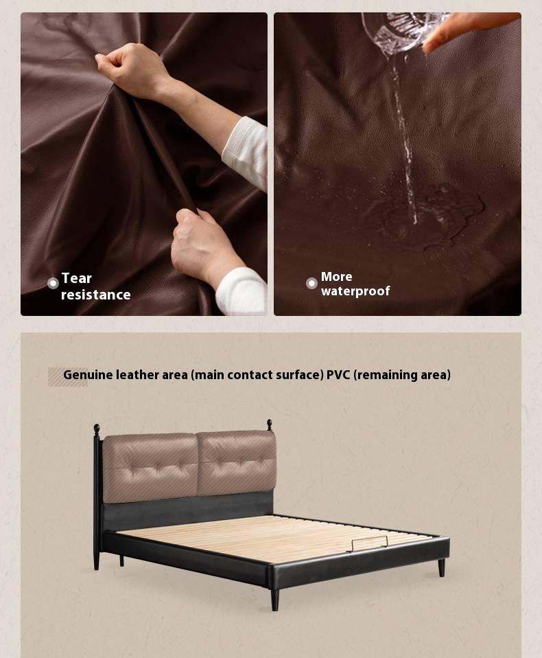 Leather Soft Bed French Retro Style