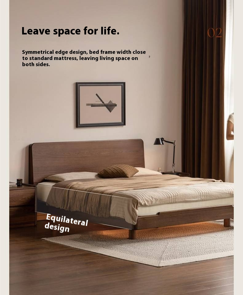 Teak solid wood Modern Simple Luminous Multifunctional Bed